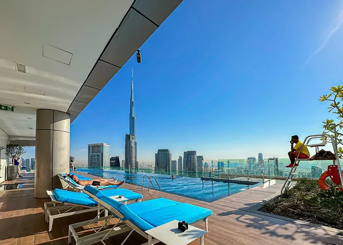 Best Burj Khalifa View Balcony Apartment With 64Th Floor Infinity Pool In Paramount Hotel Midtown